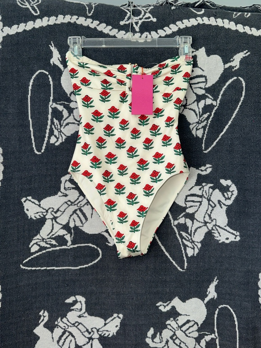 RHODE White One-Piece Swimsuit with Red Rose Print